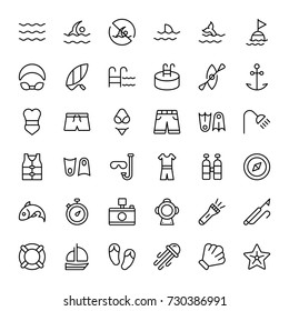 Swimming icon set. Collection of high quality outline summer pictograms in modern flat style. Black pool symbol for web design and mobile app on white background. Diving line logo.