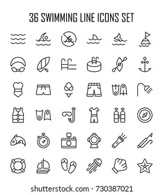 Swimming icon set. Collection of high quality outline summer pictograms in modern flat style. Black pool symbol for web design and mobile app on white background. Diving line logo.