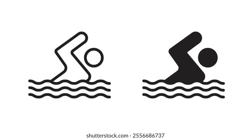 Swimming icon set in Thin line black color.