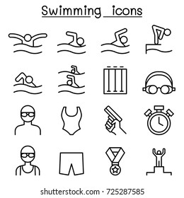 Swimming icon set in thin line style