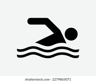 Swimming Icon Swim Swimmer Man Stick Figure Sport Athlete Vector Black White Silhouette Symbol Sign Graphic Clipart Artwork Illustration Pictogram svg