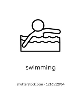 Swimming icon. Trendy modern flat linear vector Swimming icon on white background from thin line sport collection, editable outline stroke vector illustration