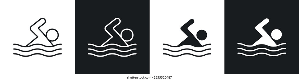 Swimming icon vector collection in black and white.
