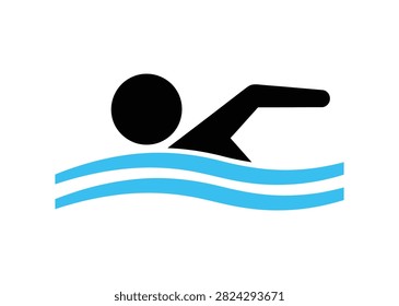 Swimming icon vector illustration. A simple, flat design of a person swimming in water, representing sports, recreation, and fitness activities.