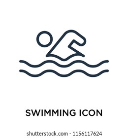 Swimming icon vector isolated on white background, Swimming transparent sign , thin pictogram or outline symbol design in linear style