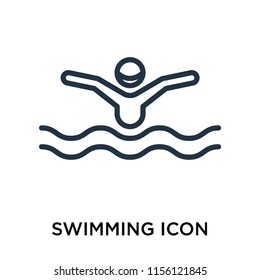 Swimming icon vector isolated on white background, Swimming transparent sign , thin pictogram or outline symbol design in linear style