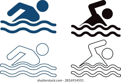 Swimming Icon Vector Set of Person Swimming in Water Waves