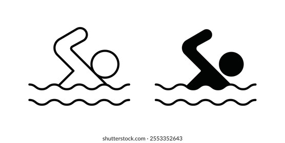 Swimming icons in black filled and outlined style