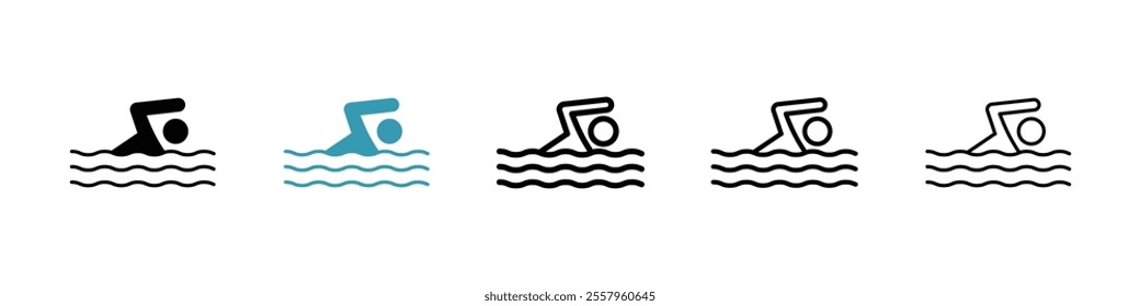 Swimming icons pack in black and blue.
