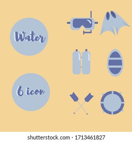 Iconos nadadores. conjunto de 6 iconos de natación rellenos, aletas, bañador, bañador