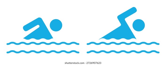 Conjunto de iconos de natación. Pictograma de Vector mínimo de nadador en estilo libre. Símbolo de natación simple adecuado para conceptos de piscina, playa, mar y deportes acuáticos. Ilustración de icono gráfico limpio.