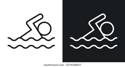 Swimming icons in thin black and white stroke liner style