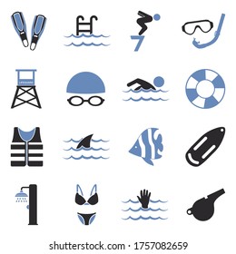 Swimming Icons. Two Tone Flat Design. Vector Illustration.