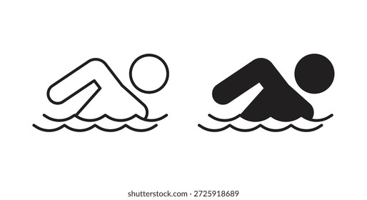 Schwimmsymbole. Lineares Vektorsymbol einzeln auf weißem Hintergrund.