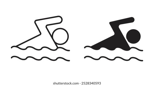 Swimming icons. Vector set in filled and line style.