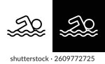 Swimming icons vector set in stroke line style