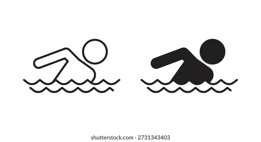 Swimming icons vector symbol with editable stroke and flat versions