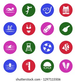Swimming Icons. White Flat Design In Circle. Vector Illustration.