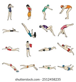 Swimming Illustration People - Colored