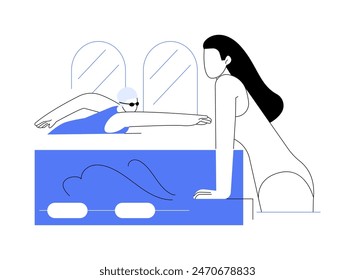 Nadando Ilustraciones vectoriales de dibujos animados aisladas. Hermosa chica en traje de baño en la piscina, salpicadura de agua, estilo de vida saludable y activo, deporte popular, gente recreacional día Vector de dibujos animados.