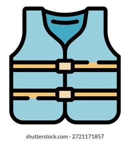 Symbol für Schwimmweste. Umriss Schwimmjacke, Vektorsymbol für Webdesign, einzeln auf weißem Hintergrund, Farbe flach