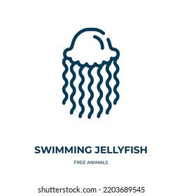 Swimming jellyfish icon. Linear vector illustration from free animals collection. Outline swimming jellyfish icon vector. Thin line symbol for use on web and mobile apps, logo, print media.