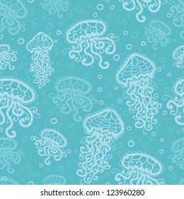 Swimming jellyfish seamless pattern background