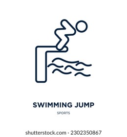 swimming jump icon from sports collection. Thin linear swimming jump, swimming, sport outline icon isolated on white background. Line vector swimming jump sign, symbol for web and mobile