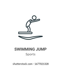 Icono de vector de contorno de salto de Natación. Icono de salto de natación en línea delgada, ilustración de elemento simple vector plano del concepto deportivo editable trazo aislado sobre fondo blanco