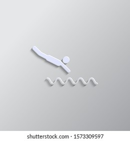 Swimming jump paper style, vector icon. Grey color vector background