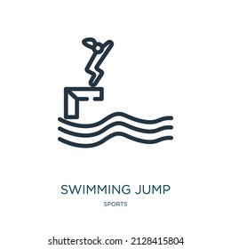 Swimming Jump Thin Line Icon. Pool, Summer Linear Icons From Sports Concept Isolated Outline Sign. Vector Illustration Symbol Element For Web Design And Apps.