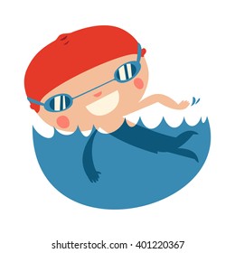 swimming kid character. cute kid isolated.