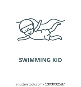 Swimming kid vector line icon, linear concept, outline sign, symbol