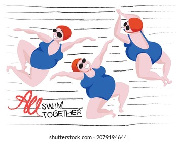 Swimming Ladies Vector Background, EPS