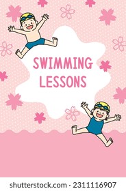 Swimming Lessons Flyer Template with Children in Spring