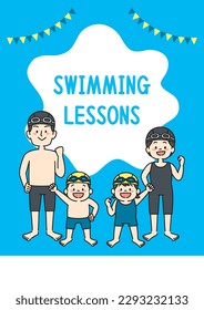 Swimming Lessons Flyer Template with Coach and Children