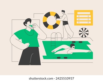 Swimming and lifesaving classes abstract concept vector illustration. Lifesaving classes, lifeguard certification, swimming instruction, water safety training, pool instructor abstract metaphor.