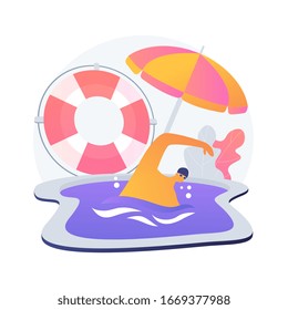 Swimming and lifesaving classes. Lifeguard training, rescue team coach, water safety instructor. Life saving equipment. Rescuers exercises. Vector isolated concept metaphor illustration