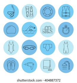 Swimming line icons set isolated on white background vector illustration.