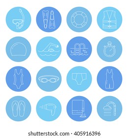 Swimming line icons set isolated on white background vector illustration.