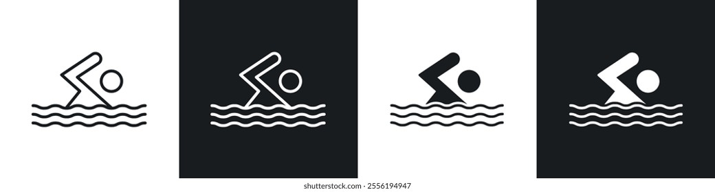 Swimming linear icon set for app, and web design.