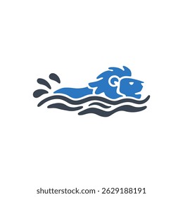 Swimming Lion Head Icon Isolated On White Background