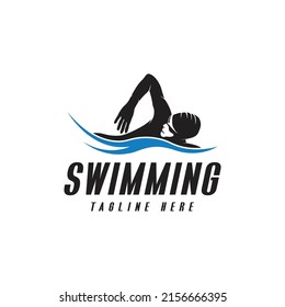 swimming logo with abstract man silhouette.