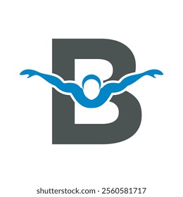 Swimming Logo combine with letter B vector template