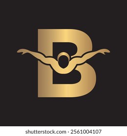 Swimming Logo combine with letter B vector template