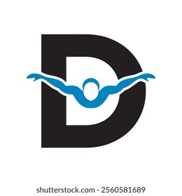 Swimming Logo combine with letter D vector template