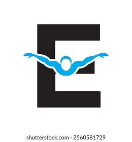 Swimming Logo combine with letter E vector template