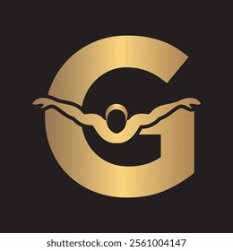 Swimming Logo combine with letter G vector template