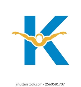 Swimming Logo combine with letter K vector template