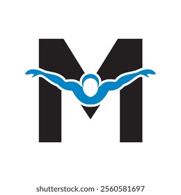 Swimming Logo combine with letter M vector template